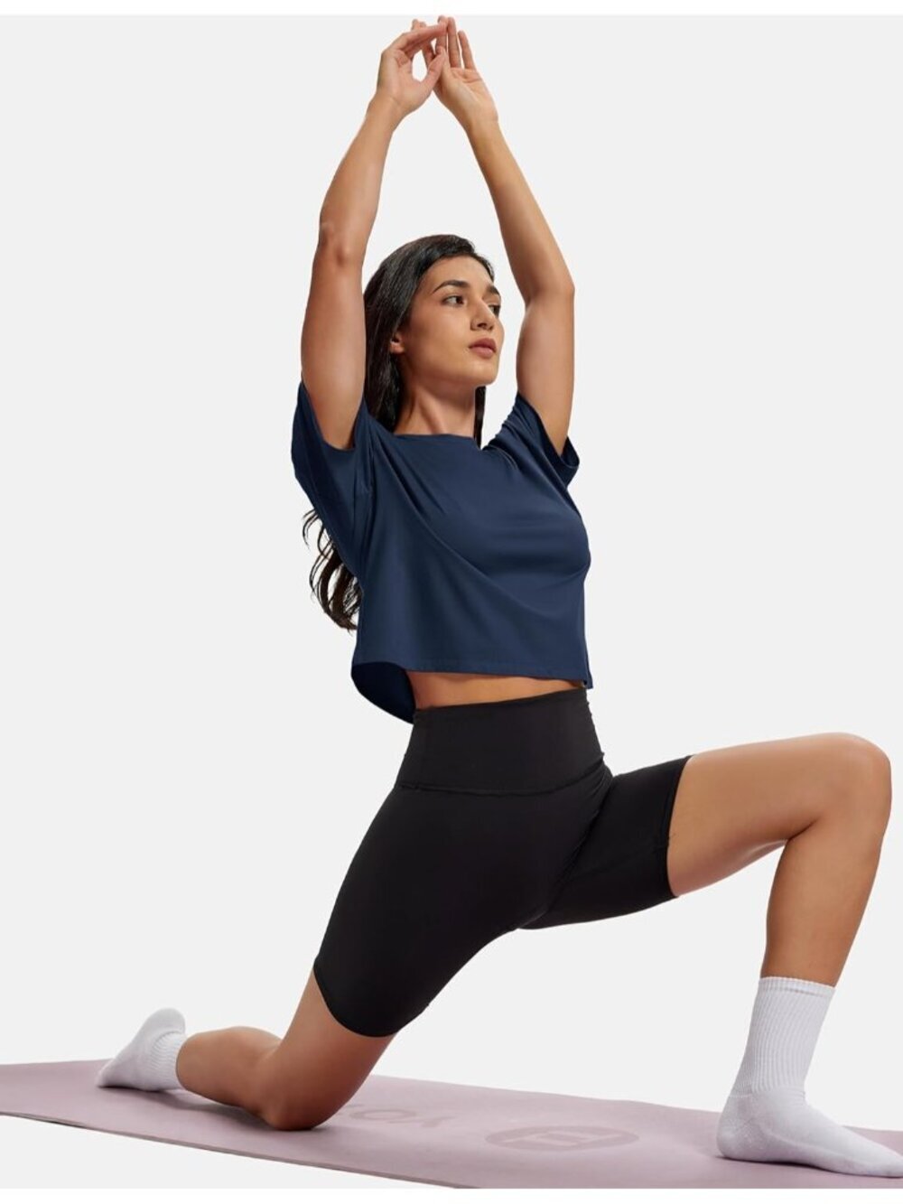〽️Women's Navy Short Sleeve Cotton Athletic Crewneck Casual Loose Crop Tops